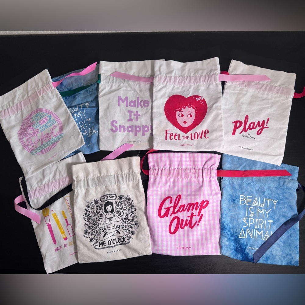 Sephora Pink & Lavender Graphic Drawstring Pouch Set